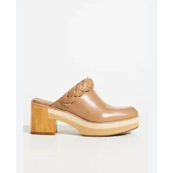 Bernardo Sand Brown Leather Braided Heeled Clogs Saffia 8.5 M New Mule - Picture 1 of 13